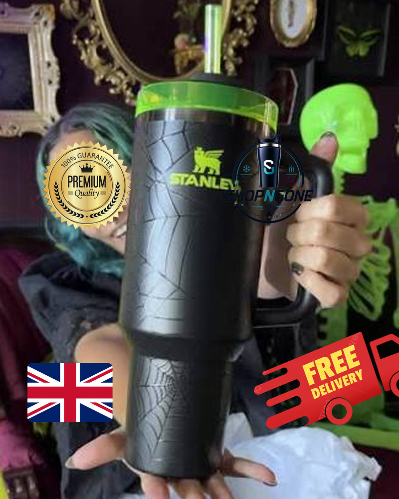New Stanley Olivia Black spider web Halloween Large Capacity 40 Ounce Stainless Steel Vacuum Flask - Insulated Cup with Straw