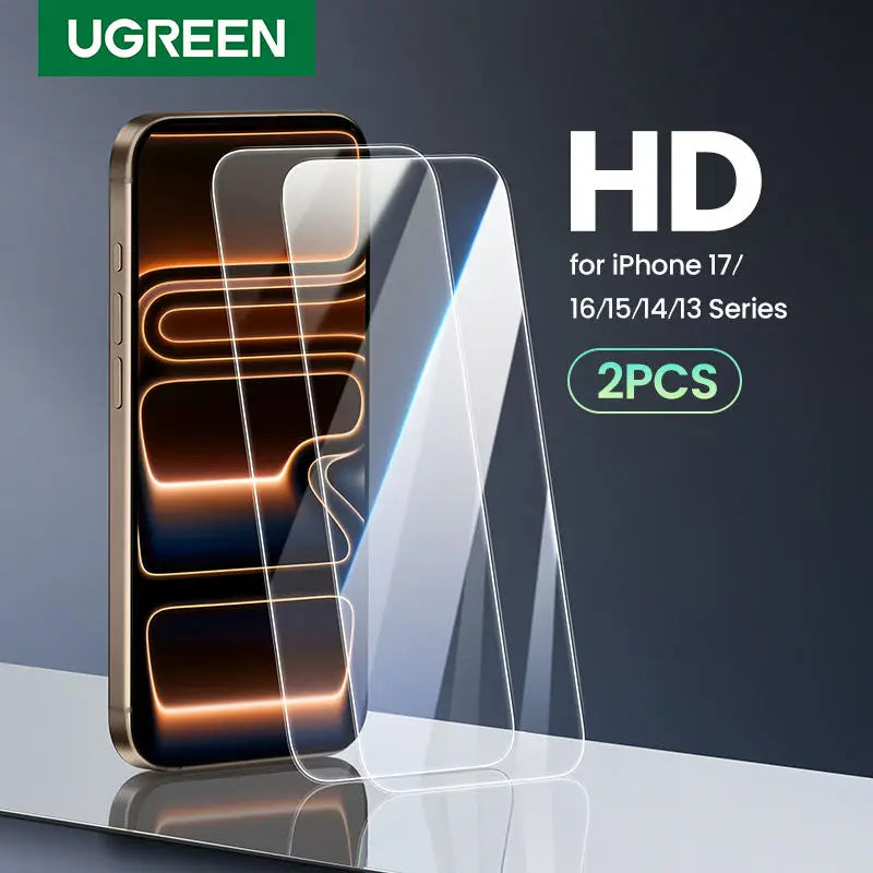 UGREEN 2PCS 2.5D High Clear Transparent Screen Protector for iPhone 17 16 15 Pro Max Tempered Glass Film for iPhone 17