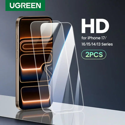 UGREEN 2PCS 2.5D High Clear Transparent Screen Protector for iPhone 17 16 15 Pro Max Tempered Glass Film for iPhone 17