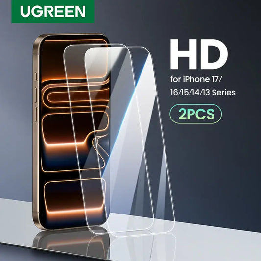 UGREEN 2PCS 2.5D High Clear Transparent Screen Protector for iPhone 17 16 15 Pro Max Tempered Glass Film for iPhone 17