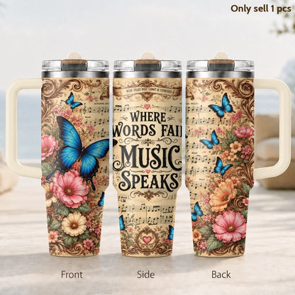 Music Feeds Soul Flowers Vacuum Flasks 40oz 3rd Gen Vacuum Insulated Stainless Steel Tumbler Cup with Handle Straw Lid for Gifts