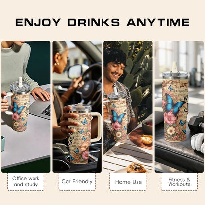 Music Feeds Soul Flowers Vacuum Flasks 40oz 3rd Gen Vacuum Insulated Stainless Steel Tumbler Cup with Handle Straw Lid for Gifts