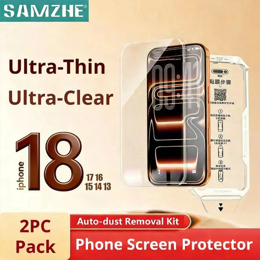 SAMZHE 2PCS HD Glass For iPhone 18 17 16 15Pro Max Screen Protector Full Screen Tempered Glass Protection with Dust-free Cabin