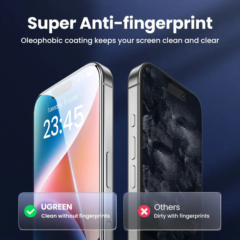 UGREEN 2PCS 2.5D High Clear Transparent Screen Protector for iPhone 17 16 15 Pro Max Tempered Glass Film for iPhone 17
