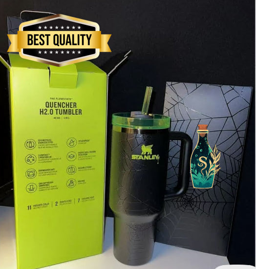 New Stanley Olivia Black spider web Halloween Large Capacity 40 Ounce Stainless Steel Vacuum Flask - Insulated Cup with Straw